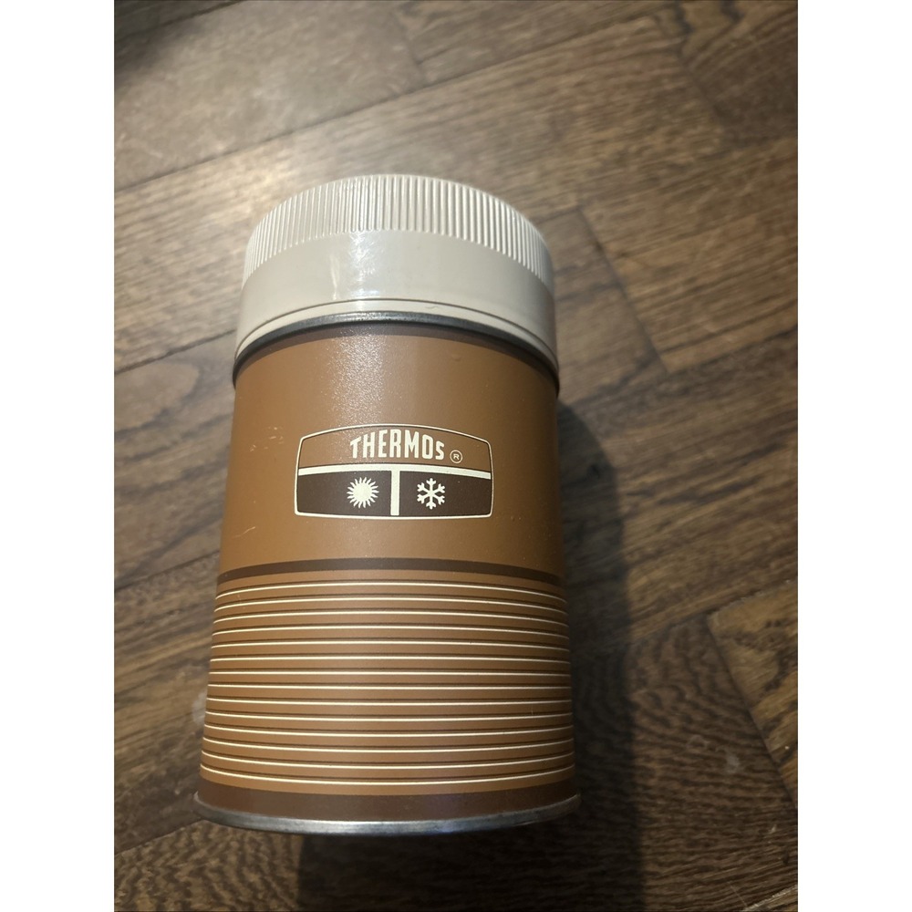Vintage King Seeley‎ Thermos 10 oz Tan Brown Wide Mouth Vacuum Bottle Retro